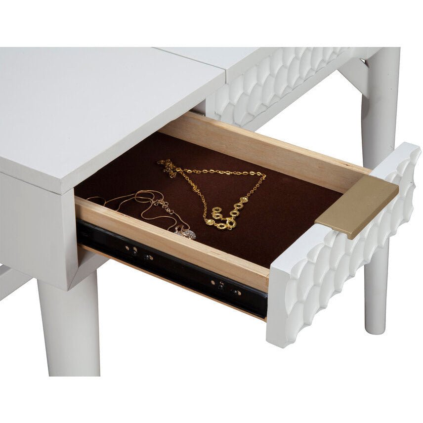 White Pearl Bedroom Vanity Desk with Textured Drawer Front – view 8