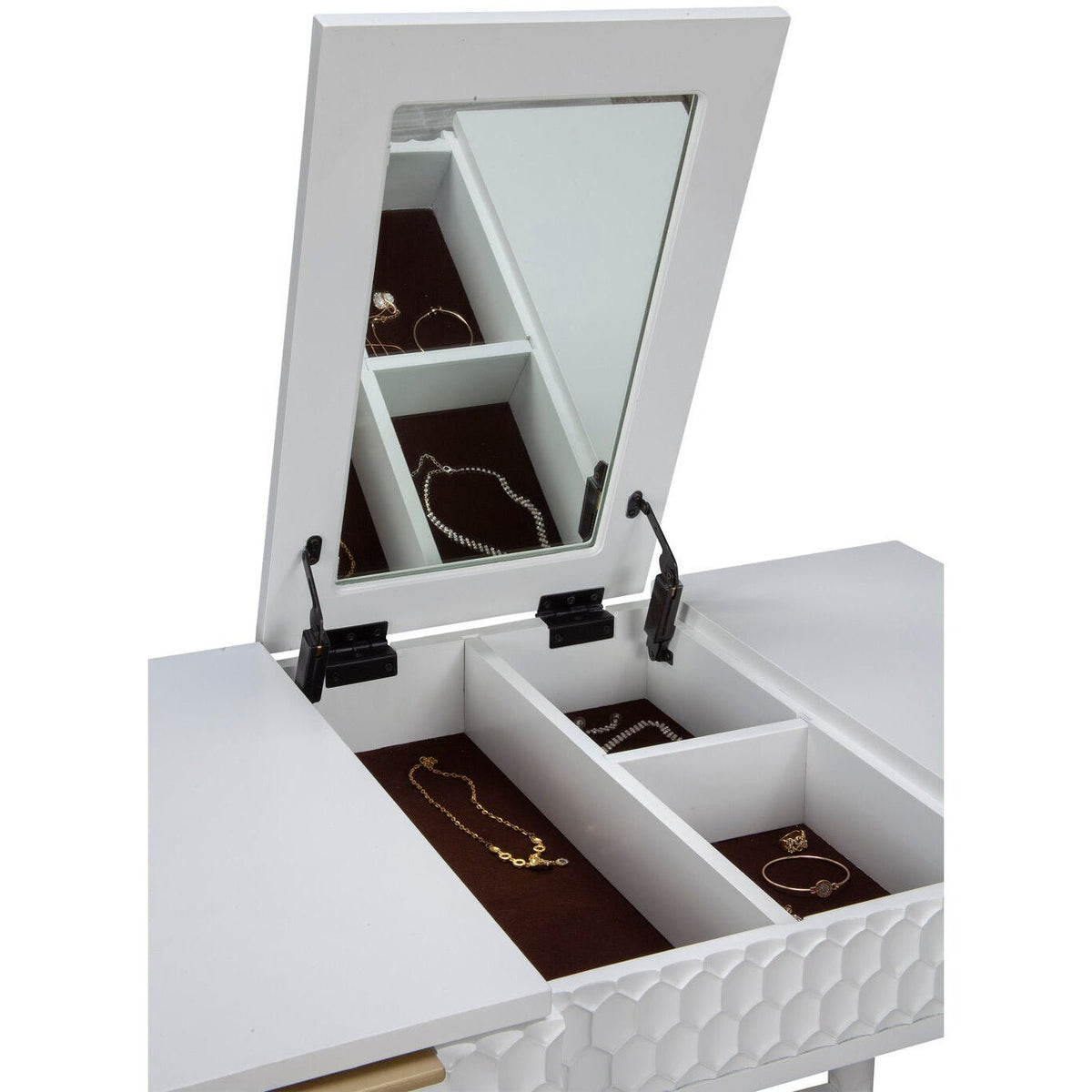 White Pearl Bedroom Vanity Desk with Textured Drawer Front – view 9