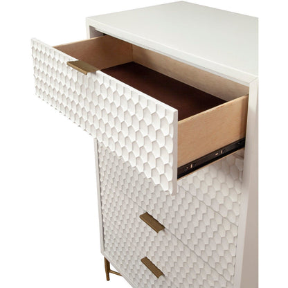 White Pearl 5-Drawer Chest with Textured Fronts and Gold Base – view 5