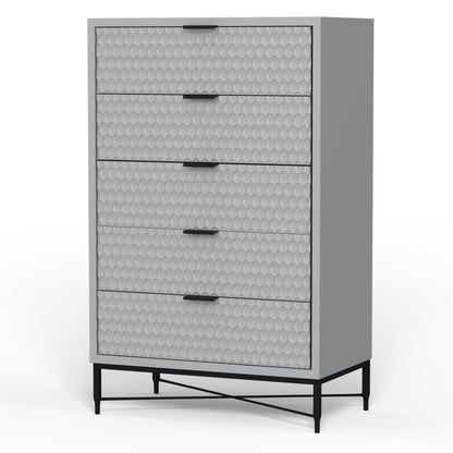 White Pearl 5-Drawer Chest with Textured Fronts and Gold Base – view 18