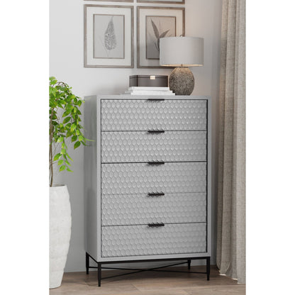 White Pearl 5-Drawer Chest with Textured Fronts and Gold Base – view 16