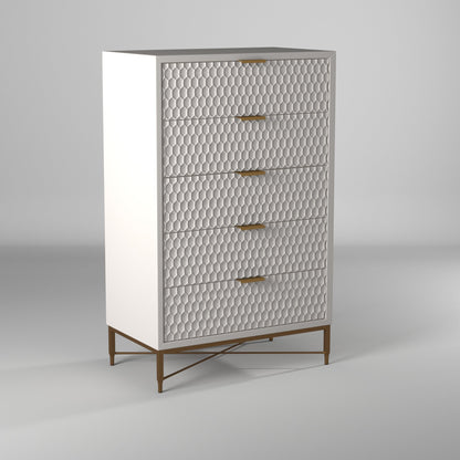 White Pearl 5-Drawer Chest with Textured Fronts and Gold Base – view 4