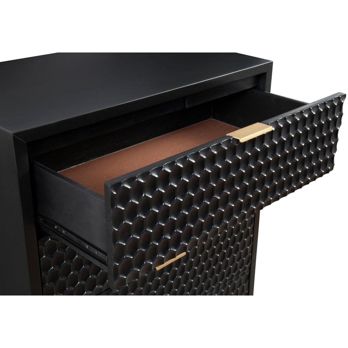 White Pearl 5-Drawer Chest with Textured Fronts and Gold Base – view 11