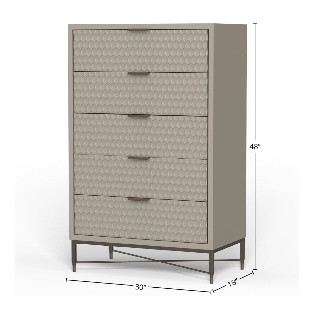 White Pearl 5-Drawer Chest with Textured Fronts and Gold Base – view 15