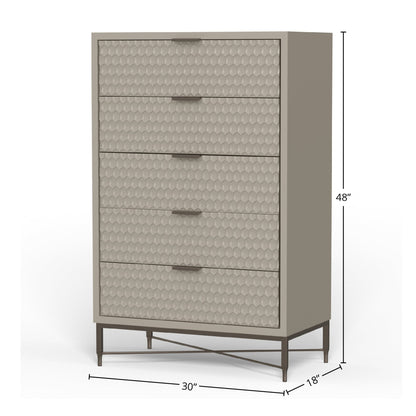 White Pearl 5-Drawer Chest with Textured Fronts and Gold Base – view 15