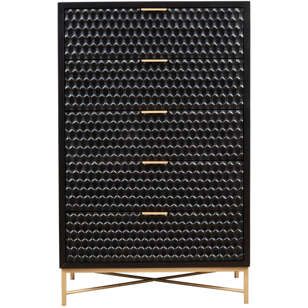 White Pearl 5-Drawer Chest with Textured Fronts and Gold Base – view 8
