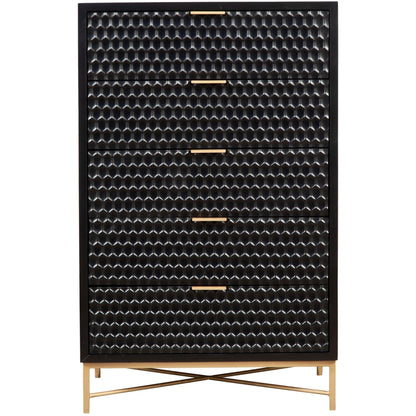White Pearl 5-Drawer Chest with Textured Fronts and Gold Base – view 8