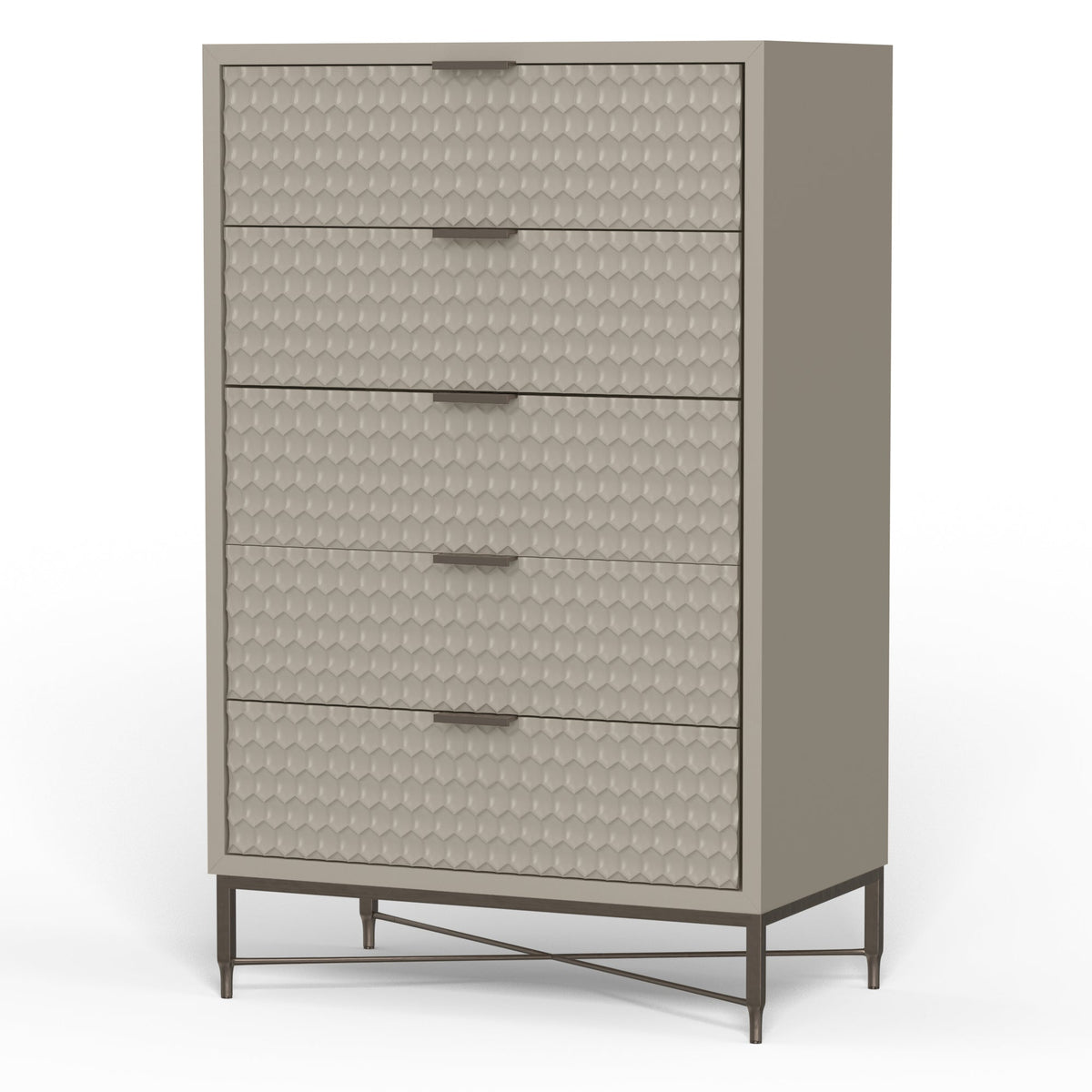 White Pearl 5-Drawer Chest with Textured Fronts and Gold Base – view 14