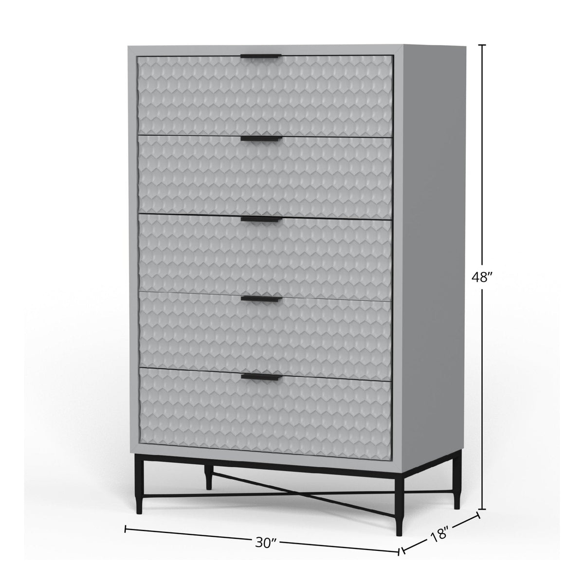White Pearl 5-Drawer Chest with Textured Fronts and Gold Base – view 19