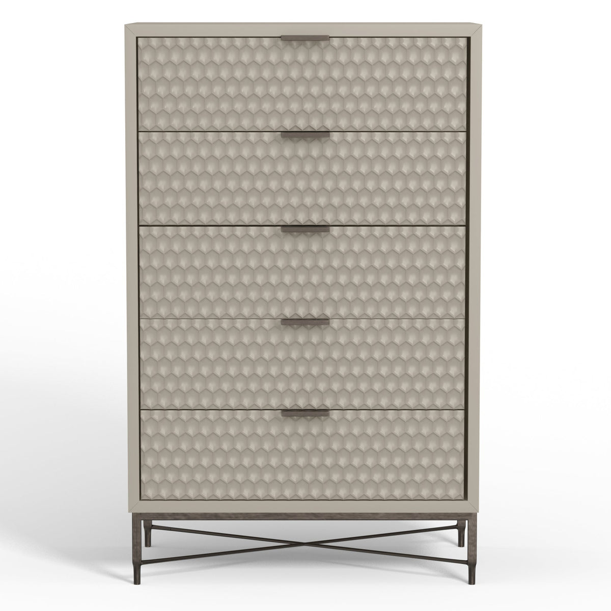 White Pearl 5-Drawer Chest with Textured Fronts and Gold Base – view 13
