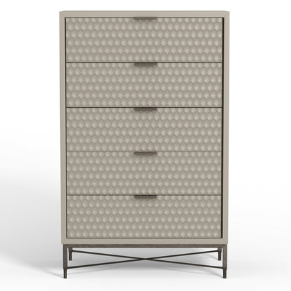 White Pearl 5-Drawer Chest with Textured Fronts and Gold Base – view 13