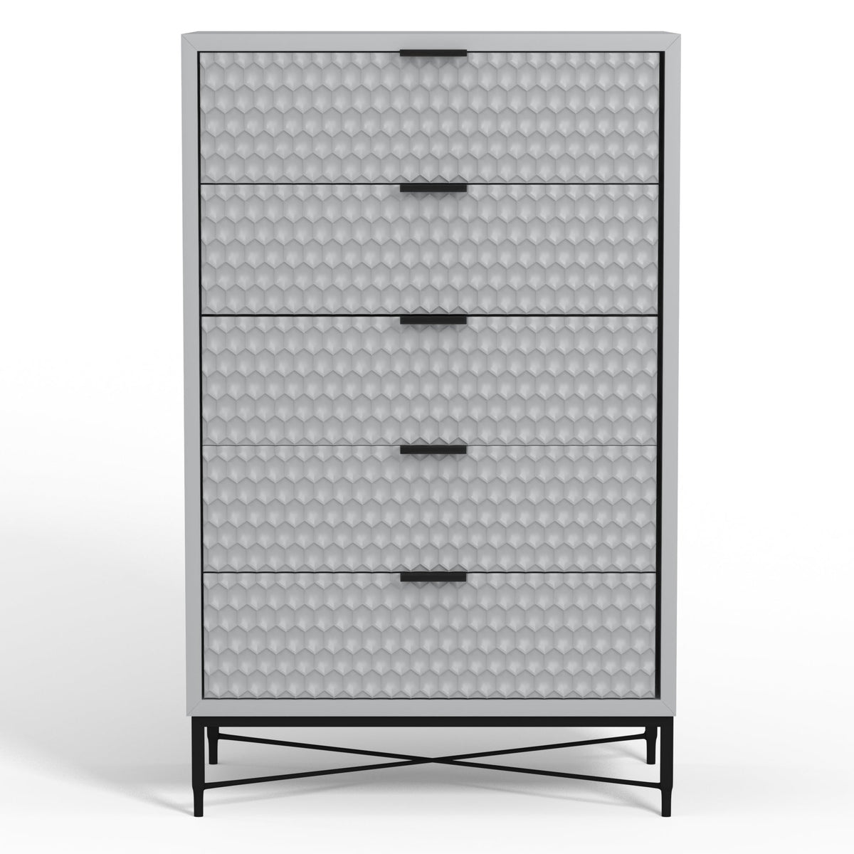 White Pearl 5-Drawer Chest with Textured Fronts and Gold Base – view 17
