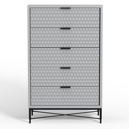 White Pearl 5-Drawer Chest with Textured Fronts and Gold Base – view 17