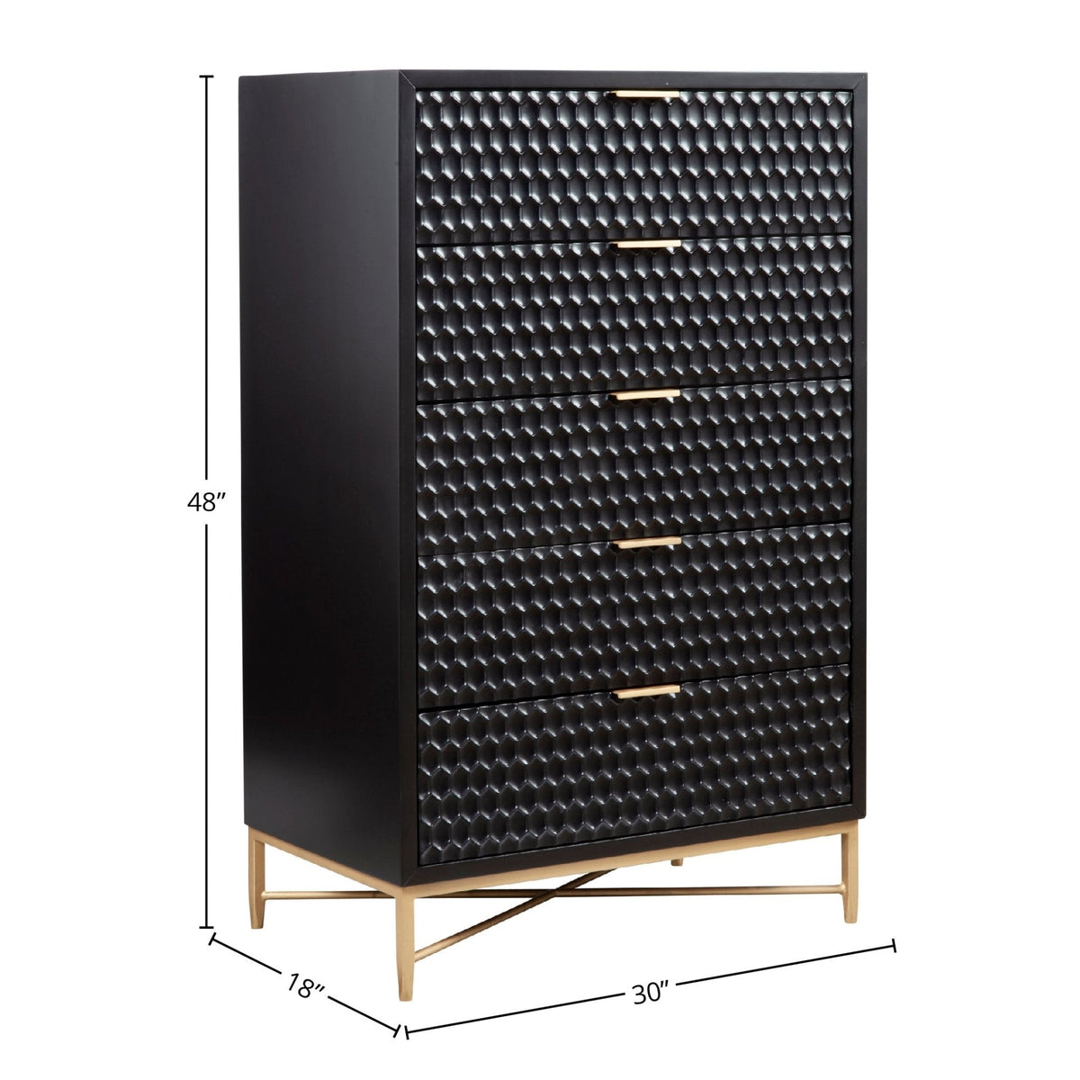 White Pearl 5-Drawer Chest with Textured Fronts and Gold Base – view 10