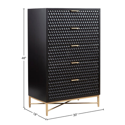White Pearl 5-Drawer Chest with Textured Fronts and Gold Base – view 10