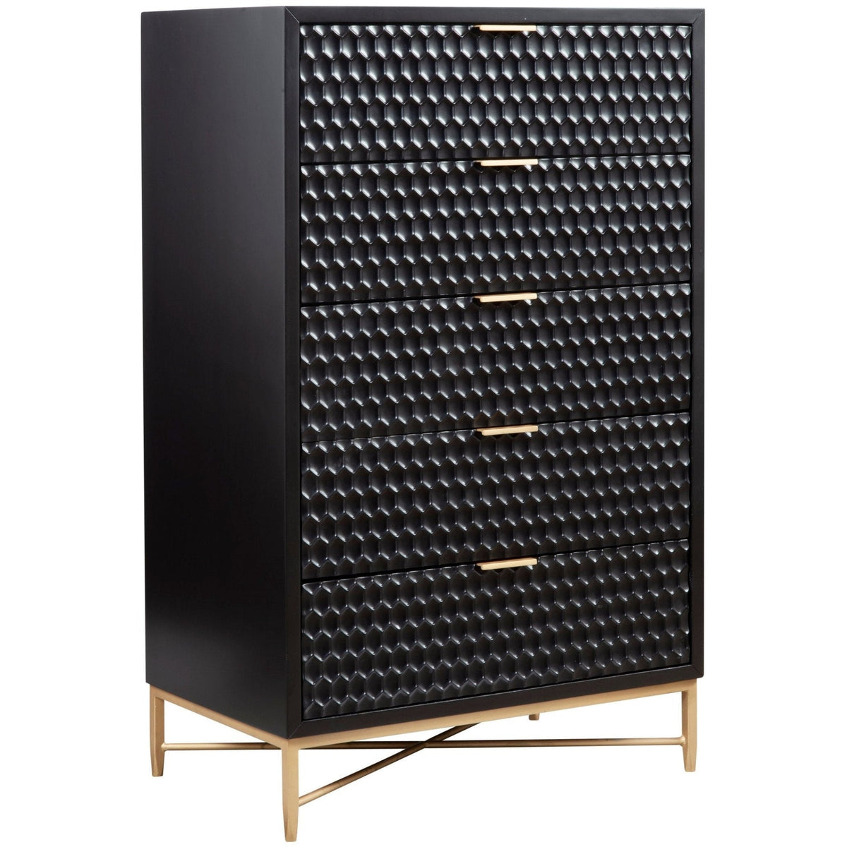 White Pearl 5-Drawer Chest with Textured Fronts and Gold Base – view 9