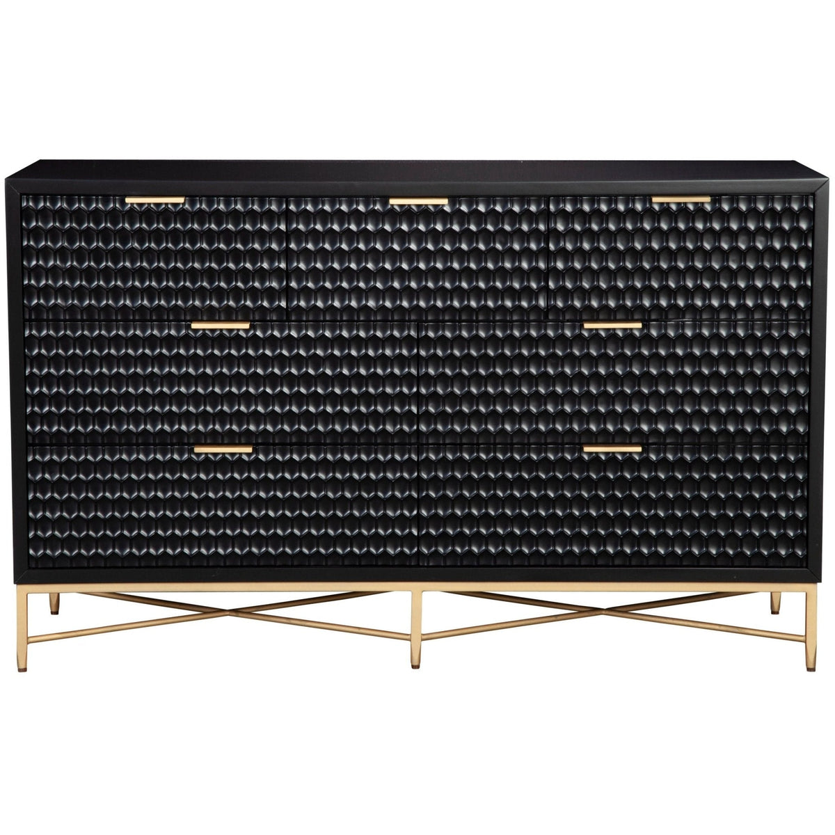 White Pearl 7-Drawer Dresser with Gold Handles and Metal Base – view 11