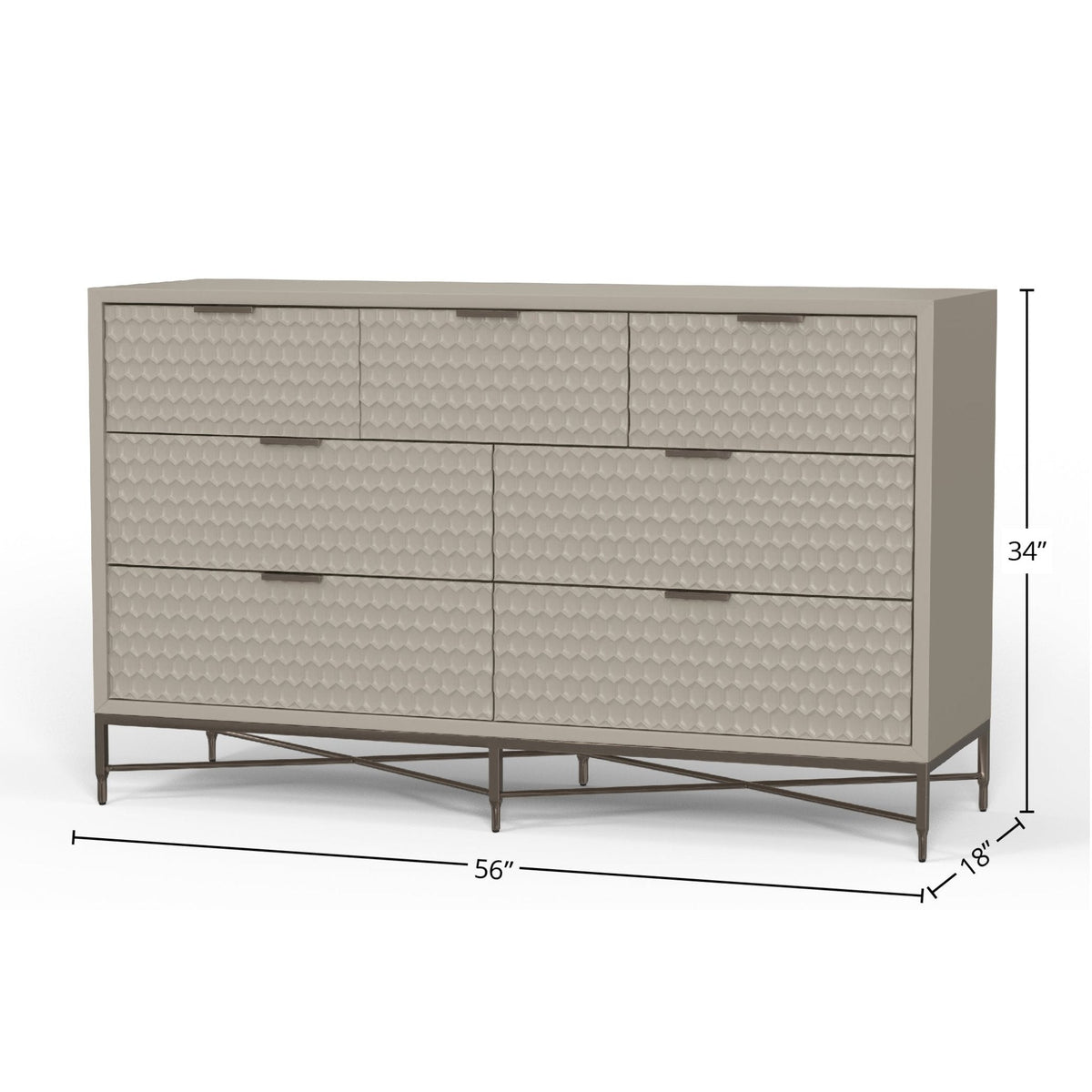White Pearl 7-Drawer Dresser with Gold Handles and Metal Base – view 24
