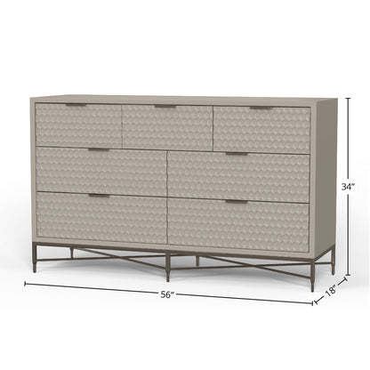 White Pearl 7-Drawer Dresser with Gold Handles and Metal Base – view 24