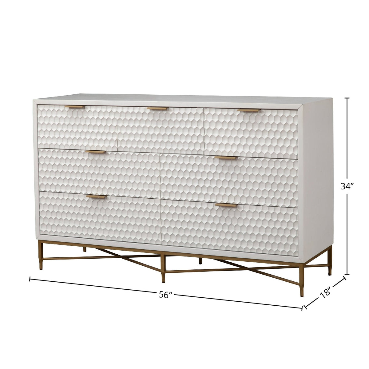 White Pearl 7-Drawer Dresser with Gold Handles and Metal Base – view 22