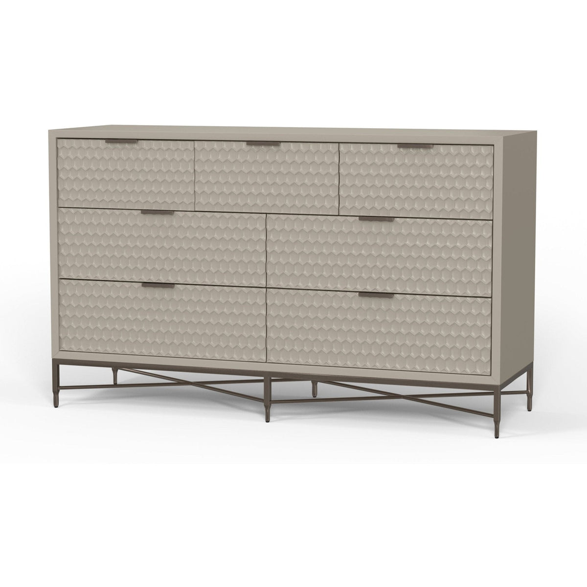 White Pearl 7-Drawer Dresser with Gold Handles and Metal Base – view 18