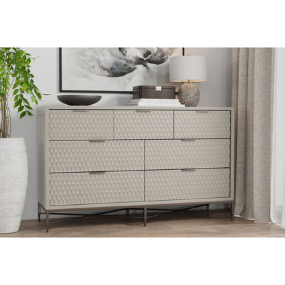 White Pearl 7-Drawer Dresser with Gold Handles and Metal Base – view 16