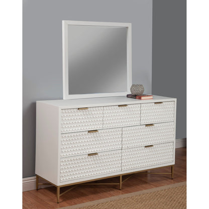 White Pearl 7-Drawer Dresser with Gold Handles and Metal Base – view 7