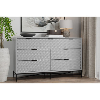 White Pearl 7-Drawer Dresser with Gold Handles and Metal Base – view 19