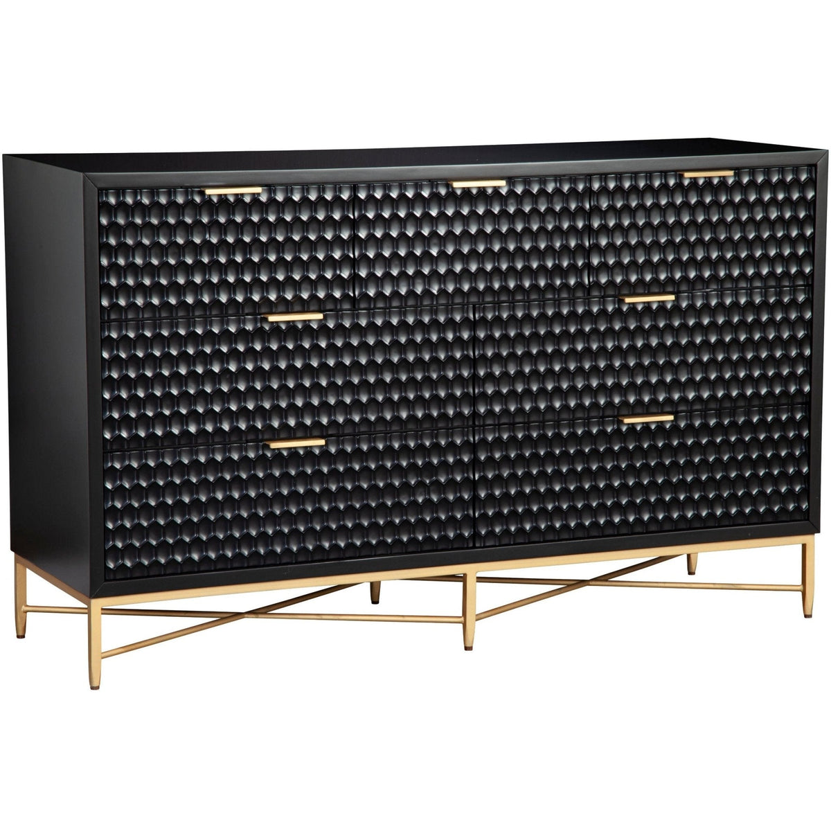 White Pearl 7-Drawer Dresser with Gold Handles and Metal Base – view 12