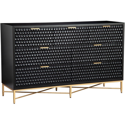 White Pearl 7-Drawer Dresser with Gold Handles and Metal Base – view 12