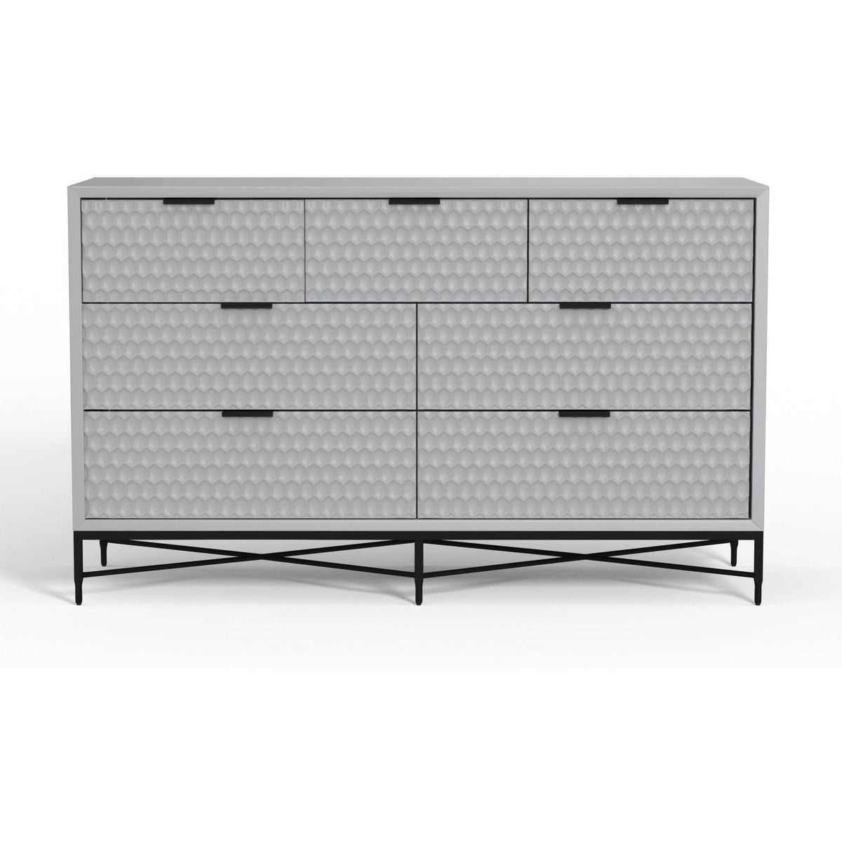 White Pearl 7-Drawer Dresser with Gold Handles and Metal Base – view 20