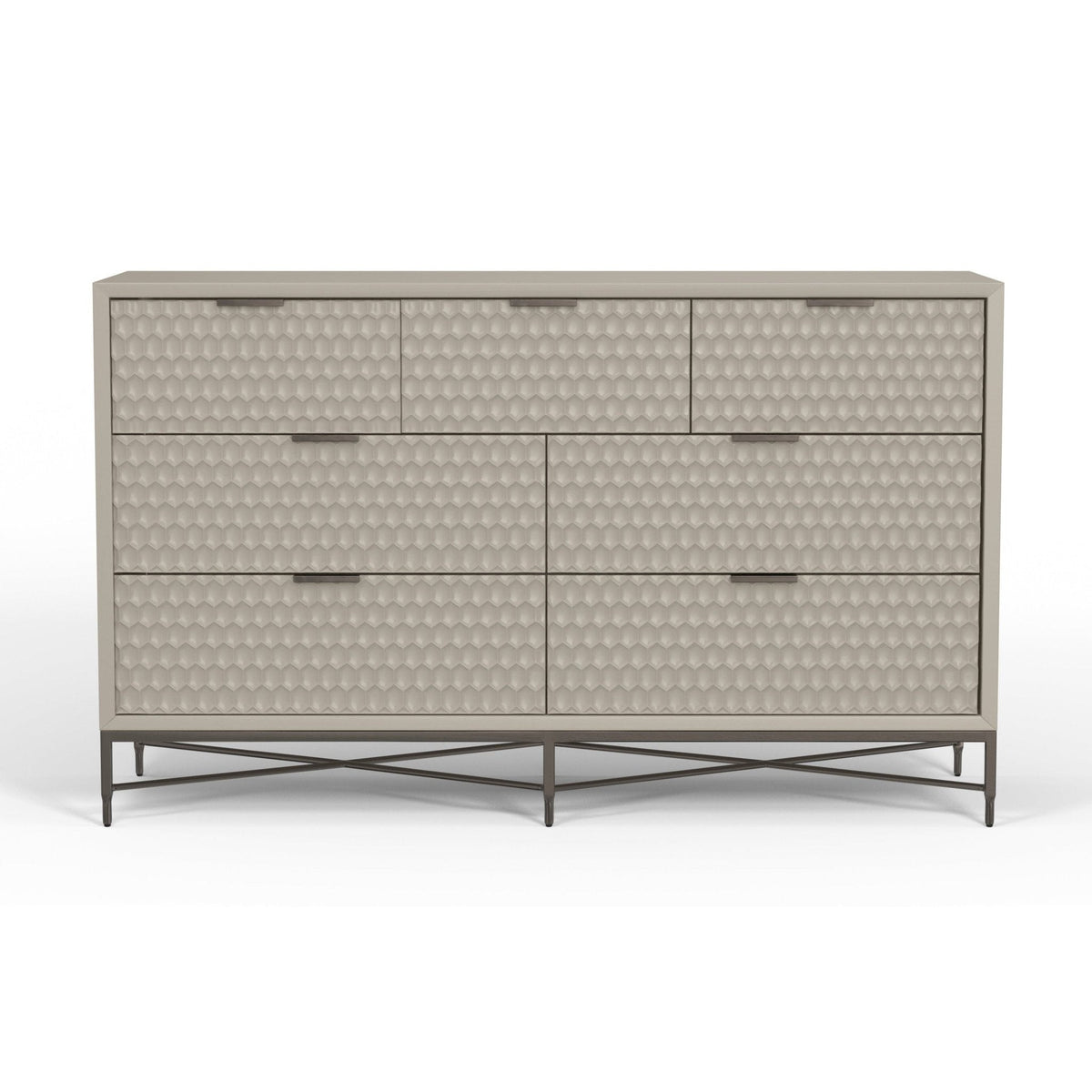 White Pearl 7-Drawer Dresser with Gold Handles and Metal Base – view 17