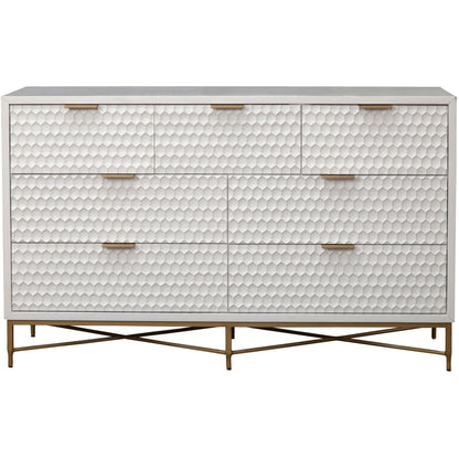 White Pearl 7-Drawer Dresser with Gold Handles and Metal Base – view 2