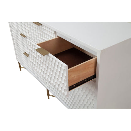 White Pearl 7-Drawer Dresser with Gold Handles and Metal Base – view 4
