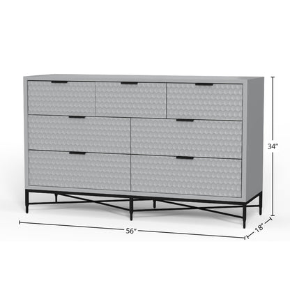 White Pearl 7-Drawer Dresser with Gold Handles and Metal Base – view 25