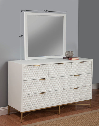 White Pearl 7-Drawer Dresser and Mirror Set with Gold Base – view 2