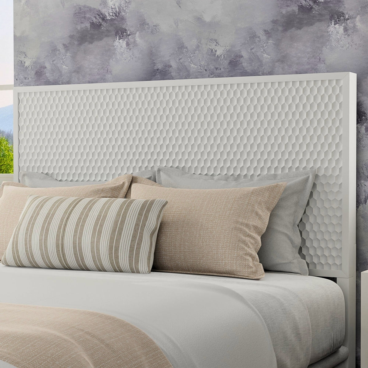 White Pearl Mahogany Wood Headboard for Bedroom