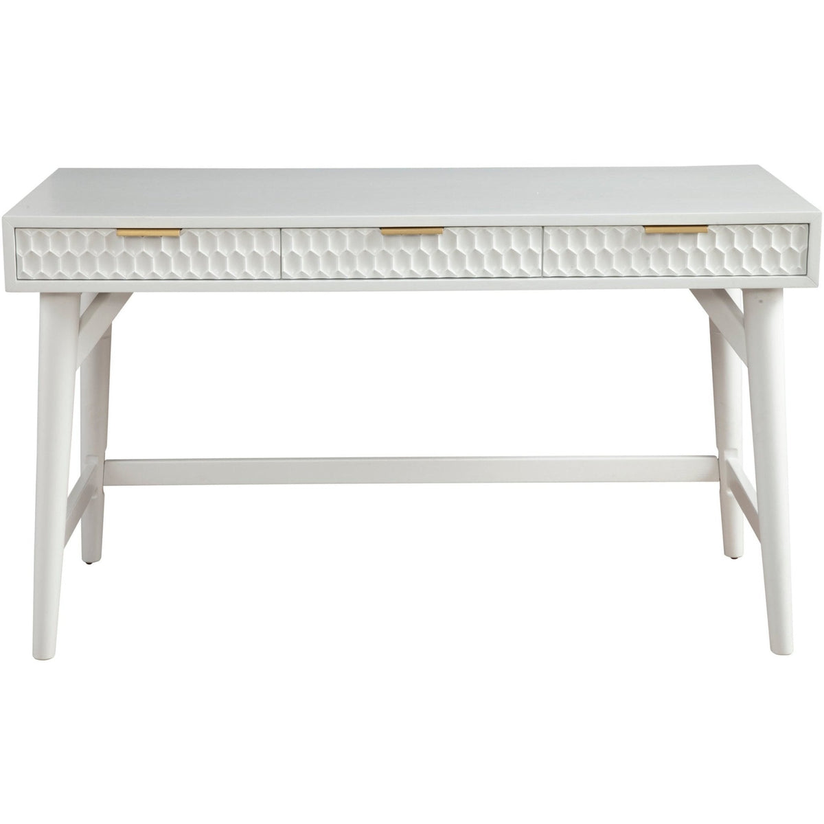 White Pearl Large Desk with 3 Drawers and Gold Accent Handles – view 3