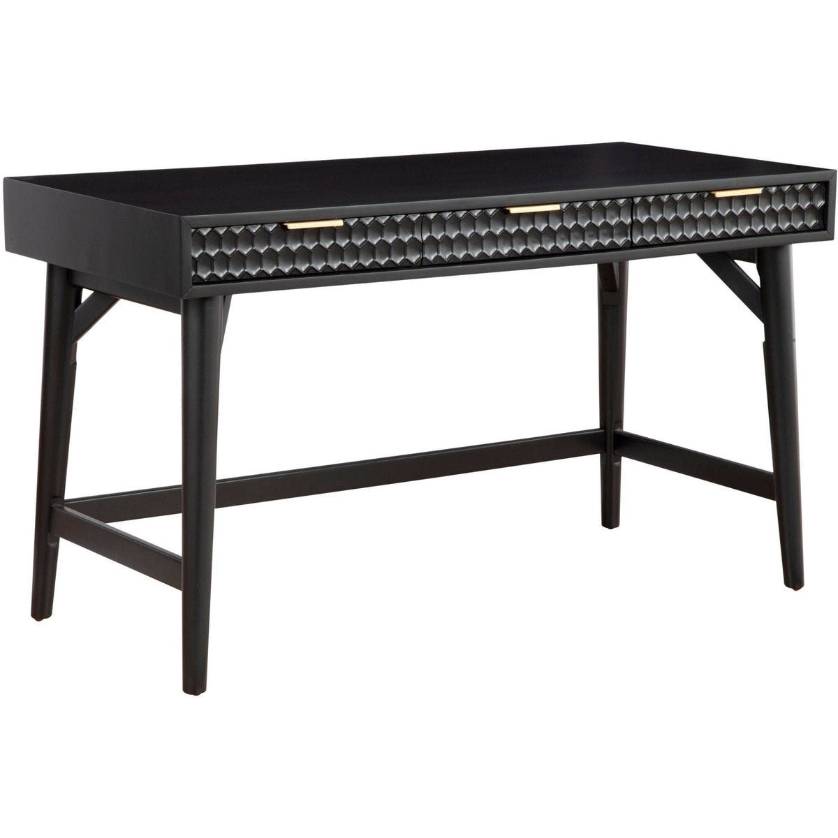 White Pearl Large Desk with 3 Drawers and Gold Accent Handles – view 7
