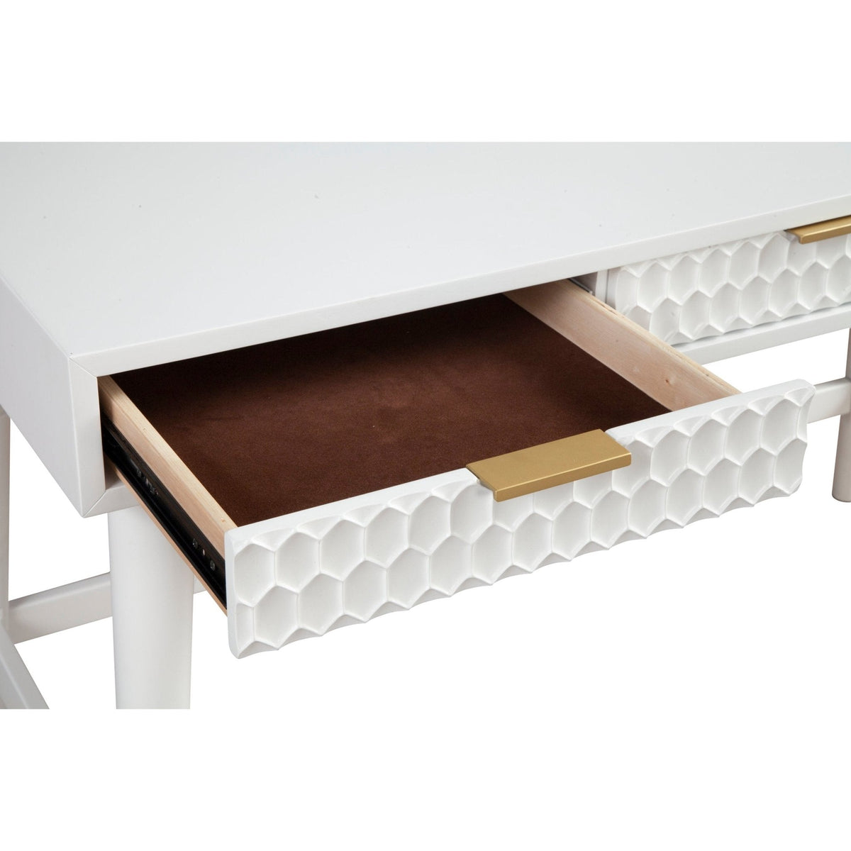 White Pearl Large Desk with 3 Drawers and Gold Accent Handles – view 4