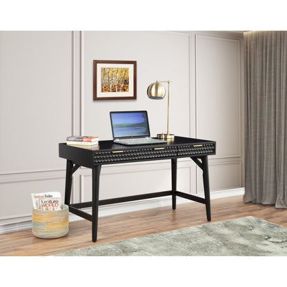 White Pearl Large Desk with 3 Drawers and Gold Accent Handles – view 5