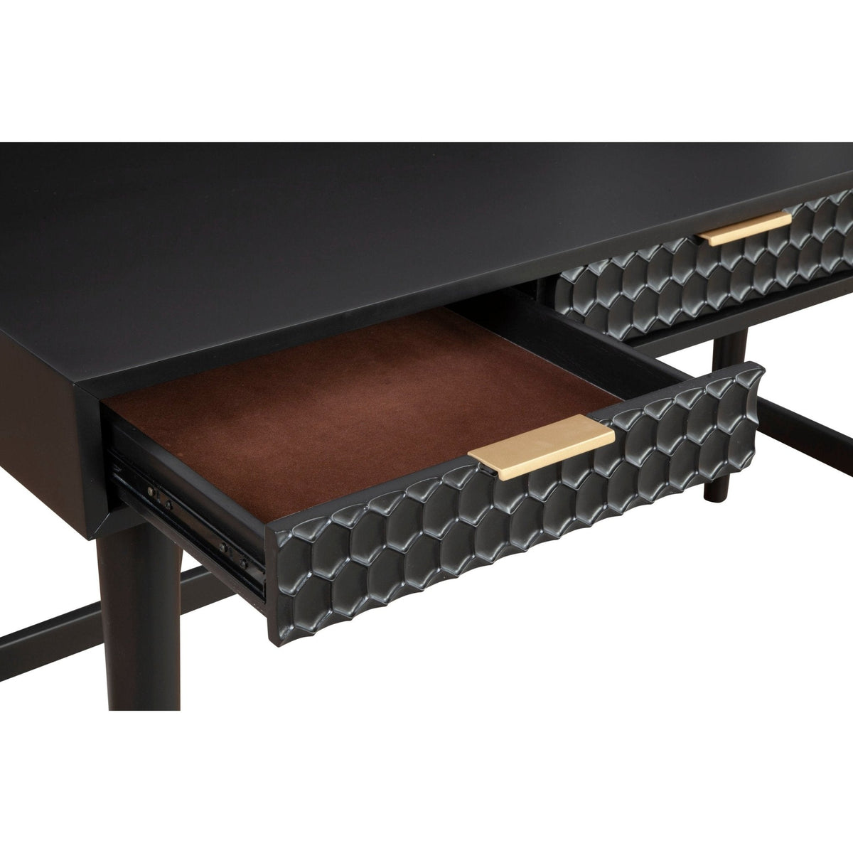 White Pearl Large Desk with 3 Drawers and Gold Accent Handles – view 8