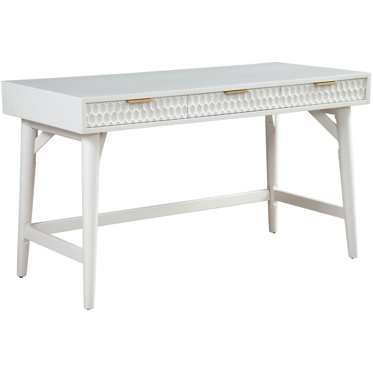 White Pearl Large Desk with 3 Drawers and Gold Accent Handles – view 2