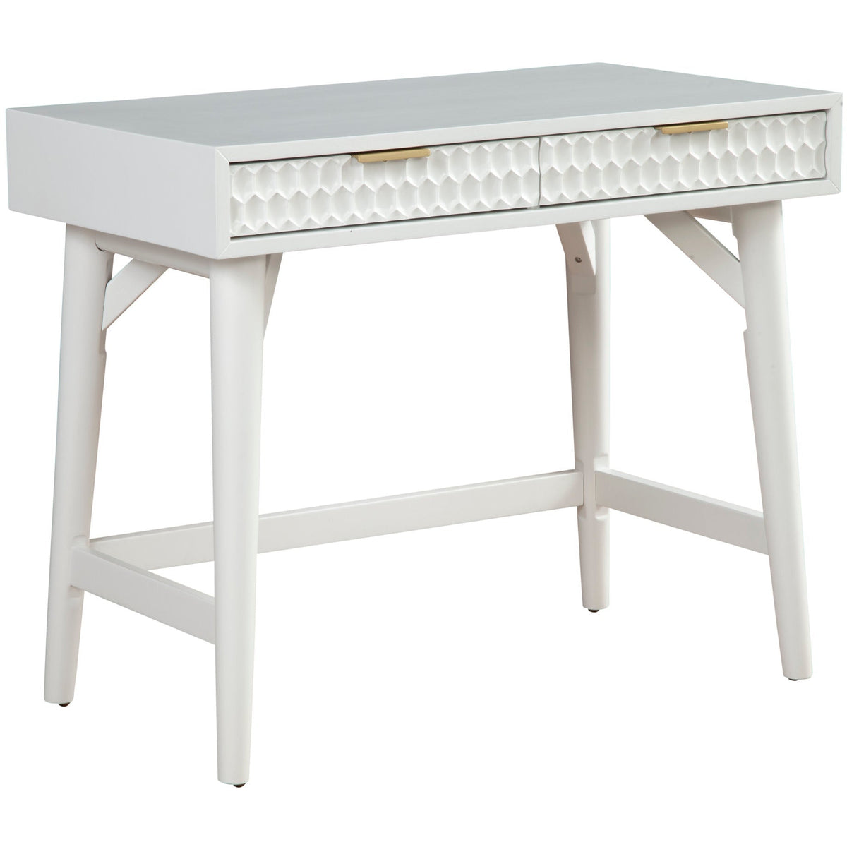 White Pearl Mini Desk with 2 Drawers and Gold Accent Handles – view 2