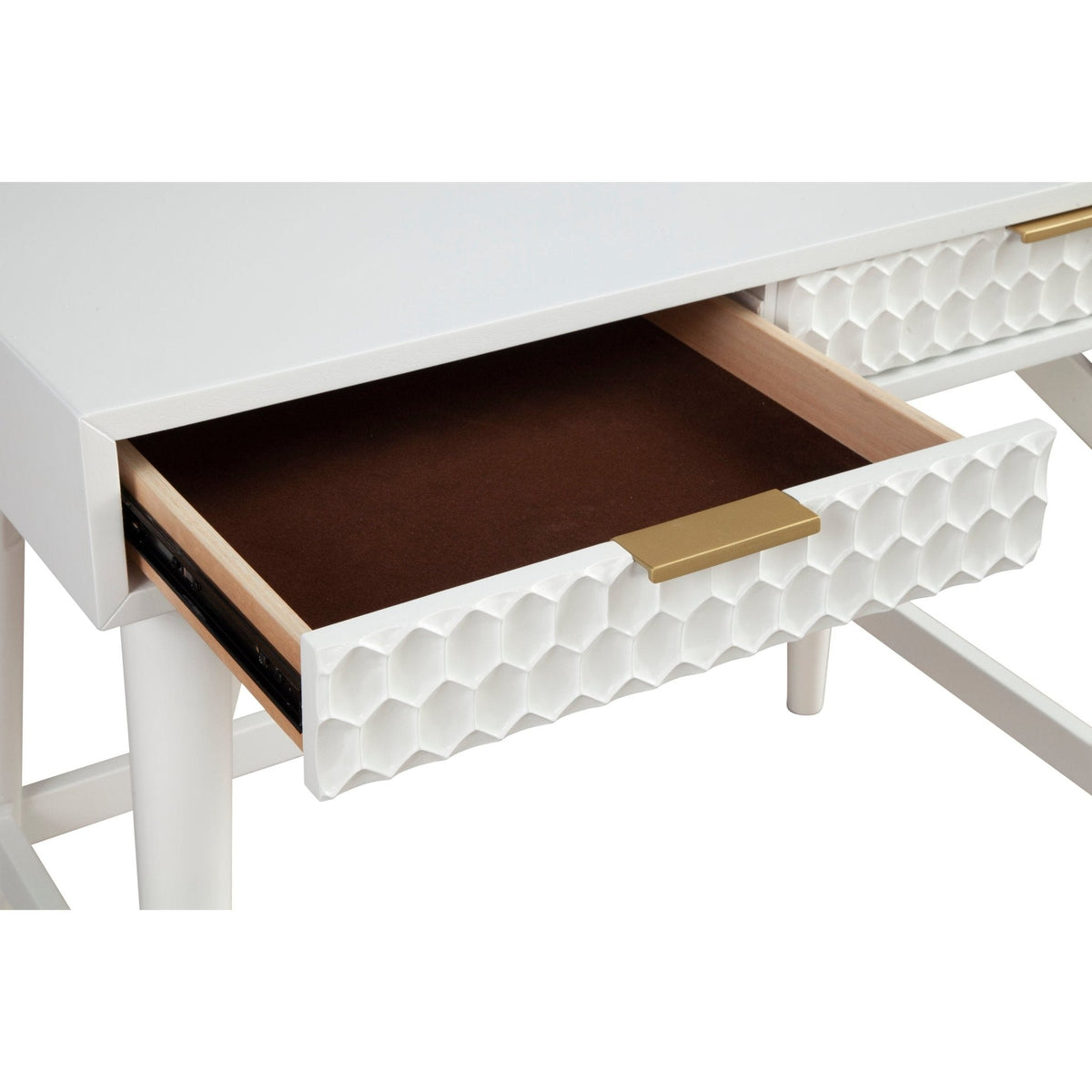 White Pearl Mini Desk with 2 Drawers and Gold Accent Handles – view 4