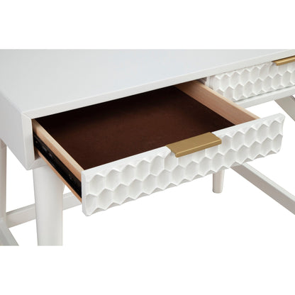 White Pearl Mini Desk with 2 Drawers and Gold Accent Handles – view 4