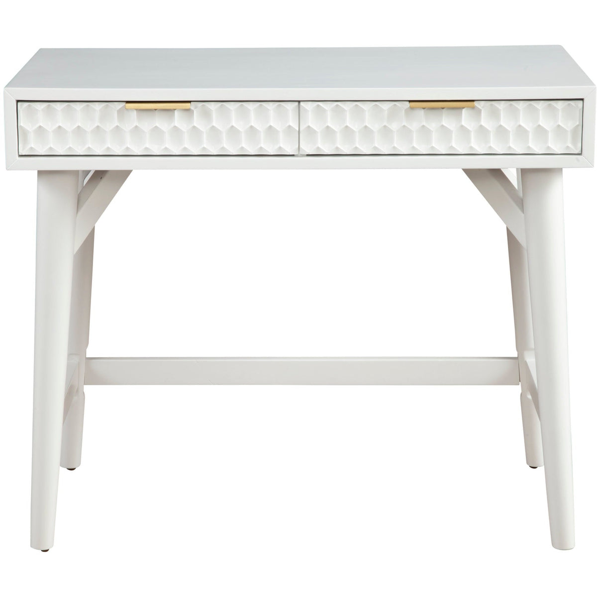 White Pearl Mini Desk with 2 Drawers and Gold Accent Handles – view 3