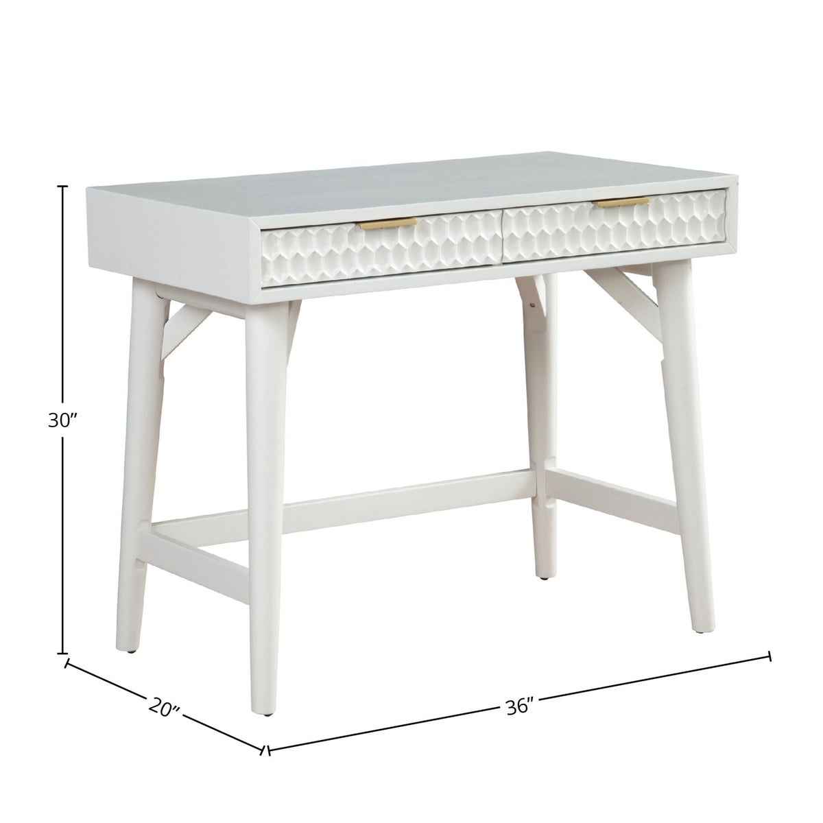 White Pearl Mini Desk with 2 Drawers and Gold Accent Handles – view 9