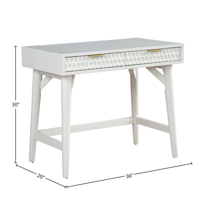 White Pearl Mini Desk with 2 Drawers and Gold Accent Handles – view 9