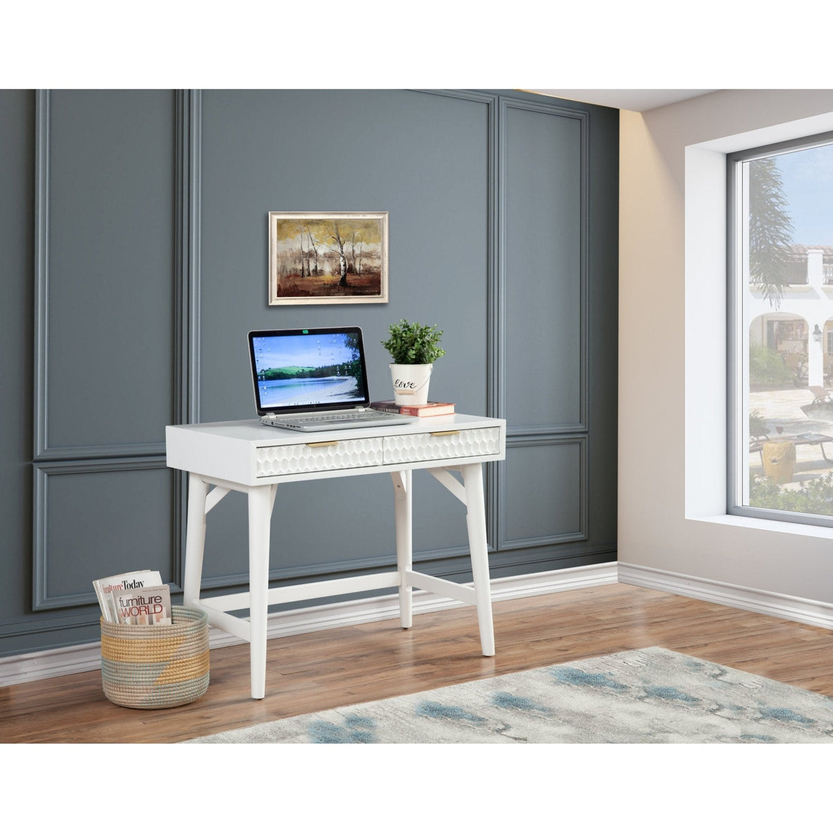 White Pearl Mini Desk with Gold Accent Handles